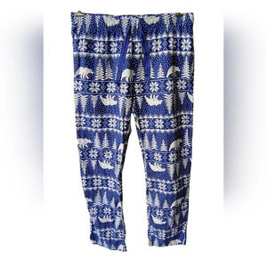 Old Navy Women's Festive Blue Bear Flannel Draw String Pajama Pants L Tall